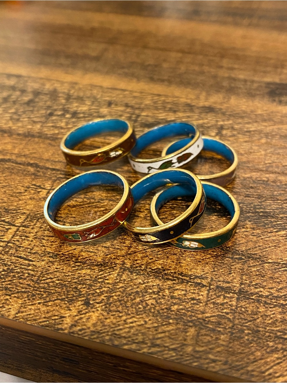 Vintage Cloisonne Ring Set Of 6 Size 4.5